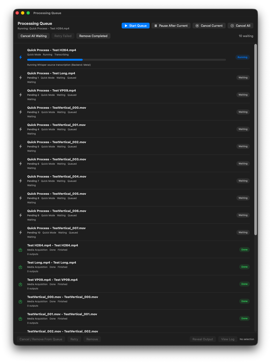 Processing queue with multiple jobs